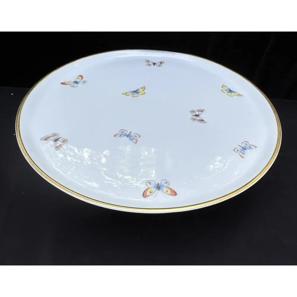 Tharaud Limoges Porcelain White Butterfly Cake Plate Rare! -8/25